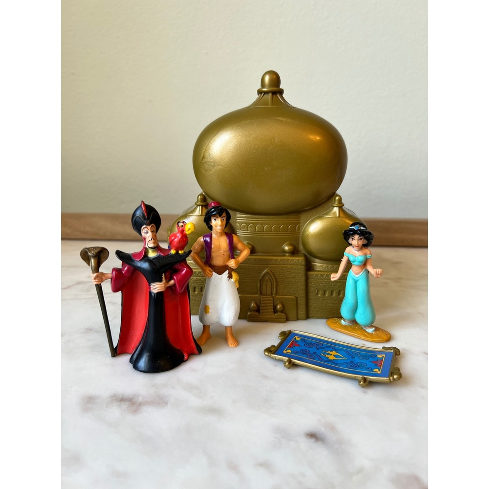 Vintage Disney Aladdin Mini Figures in Fold Up Temple Scene 1992 Complete Set